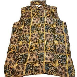 Stunt Collections Vtg Women's Leopard Animal Print‎ Silk Top Blouse Sz Large Nos